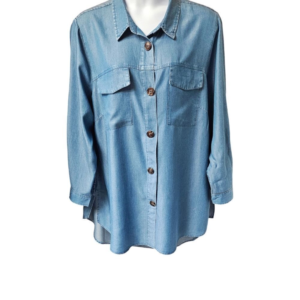 MARC NEW YORK Plus Size Super Soft LongSleeve Blue Chambray Shirt Dress 3X - Picture 2 of 16